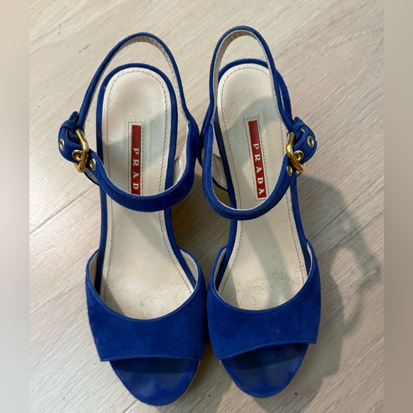 Prada Women's  authentic suede Blue Sandals - Picture 1 of 6